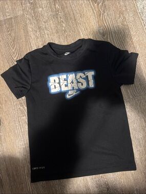 Nike Black Dri-FIT 'BEAST' Graphic Tee with Blue Accent boys 7